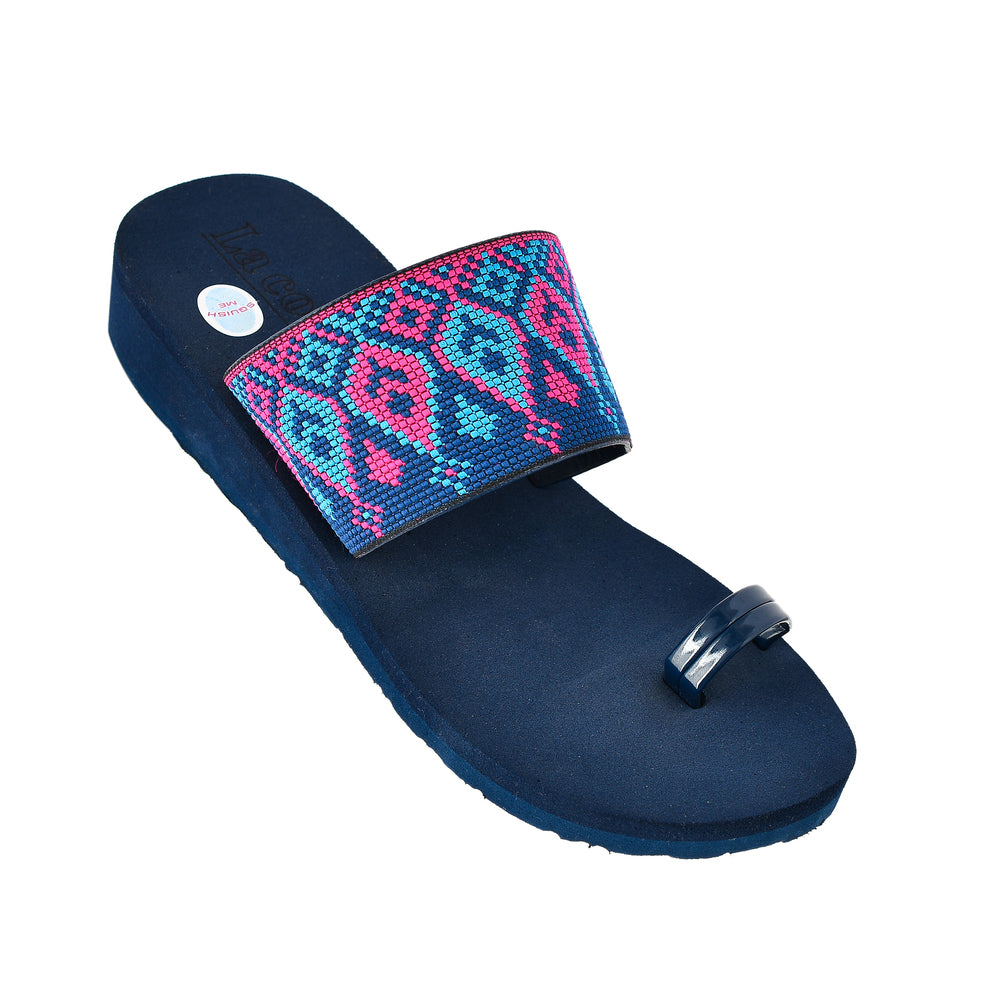 Blue Printed One-toe Wedges