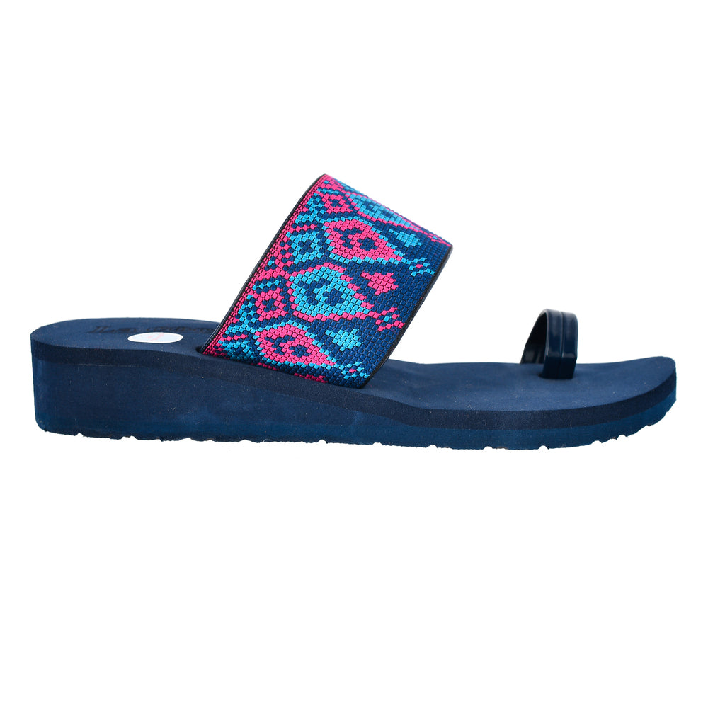 Blue Printed One-toe Wedges